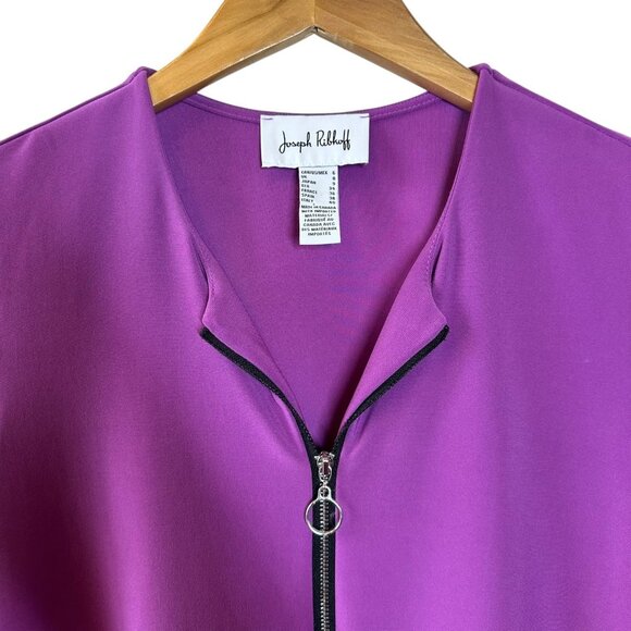 Joseph Ribkoff Purple Zip Front Short Sleeve Jersey Top Size 6 - Picture 3 of 6
